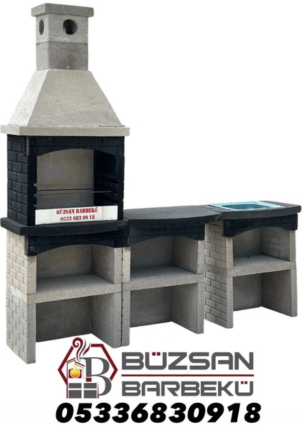 Beton Barbekü Mangallık Antrasit Gri 70 Lik Davlumbazlı Masalı Lavabolu fiyatları