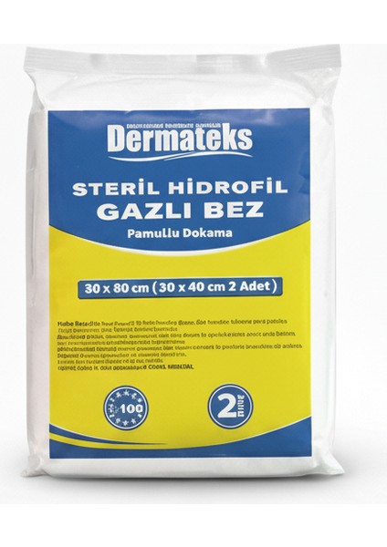 Steril Hidrofil Gazlı Bez 30X80CM (2 Adet 30X40CM) Emici Spanc - 1 Adet