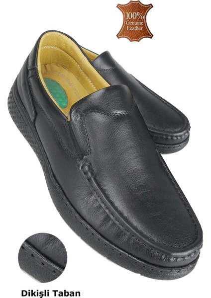 Erkek Hakiki Deri Kenarı Dikişli Jel Taban Ortopedik Baba Ayakkabısı