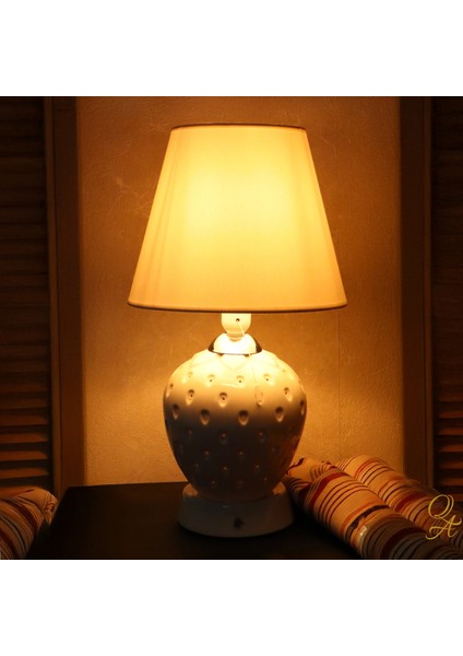 Abajur-Masa ve Gece Lambası-Şeffaf Porselen-Çilek Abajur-Kumaş Şapka-Dokunmatik-Çocuk Odası