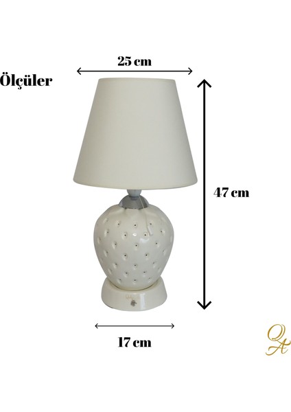 Abajur-Masa ve Gece Lambası-Şeffaf Porselen-Çilek Abajur-Kumaş Şapka-Dokunmatik-Çocuk Odası