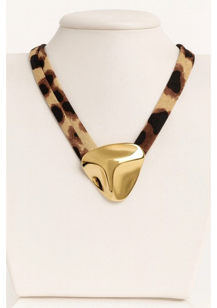 Leopar Kumaş Gold Kaplama Bijuteri Kolye