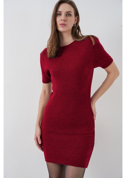 Kadın Bdart Basic Mini Triko Elbise Bordo Kırmızı