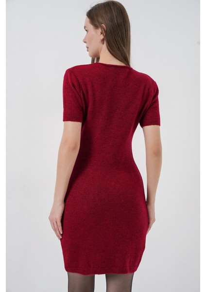 Kadın Bdart Basic Mini Triko Elbise Bordo Kırmızı