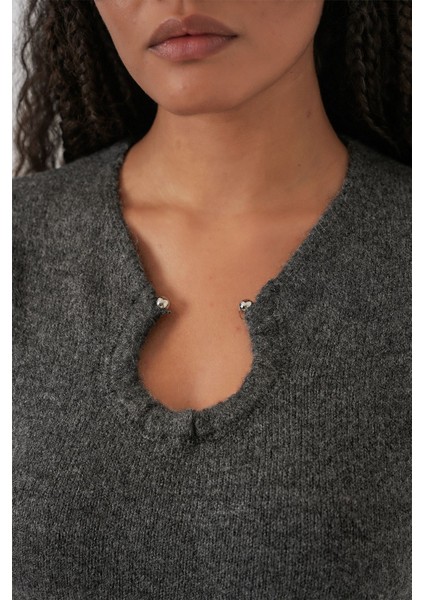 Kadın Bdart Aksesuar Detaylı Bodycon Mini Triko Elbise Kömür Grisi indirimleri