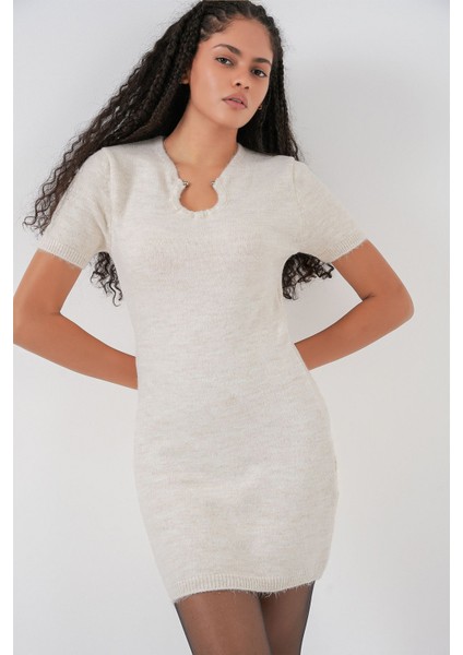 Kadın Bdart Aksesuar Detaylı Bodycon Mini Triko Elbise Fildişi Doğal modelleri