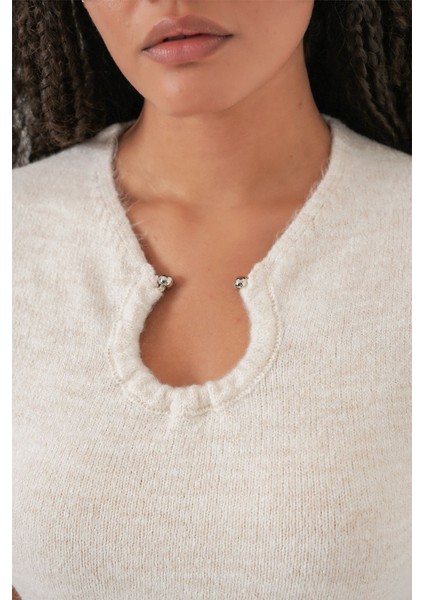 Kadın Bdart Aksesuar Detaylı Bodycon Mini Triko Elbise Fildişi Doğal indirimleri