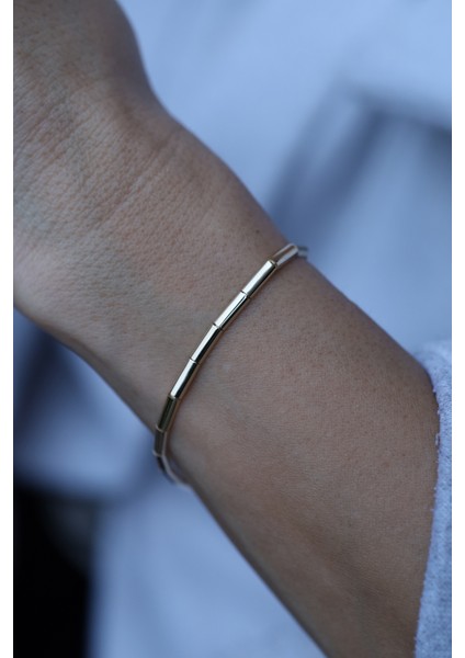 14 Ayar Altın Silindirik Düz Plakalı Bileklik