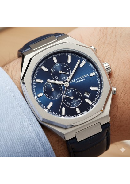 Özel Tasarım Erkek Saati | Lacivert & Gümüş Uyumu - Multifonksiyonlu,octagon Kasa Şıklığı