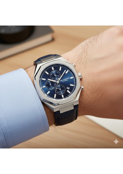 Özel Tasarım Erkek Saati | Lacivert & Gümüş Uyumu - Multifonksiyonlu,octagon Kasa Şıklığı fiyatları