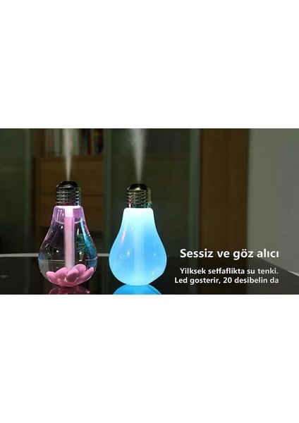 Ampul Şeklinde LED Işıklı Hava Nemlendirici – Buhar Makinesi, Oda Nemlendirici, Gece Lambası modelleri