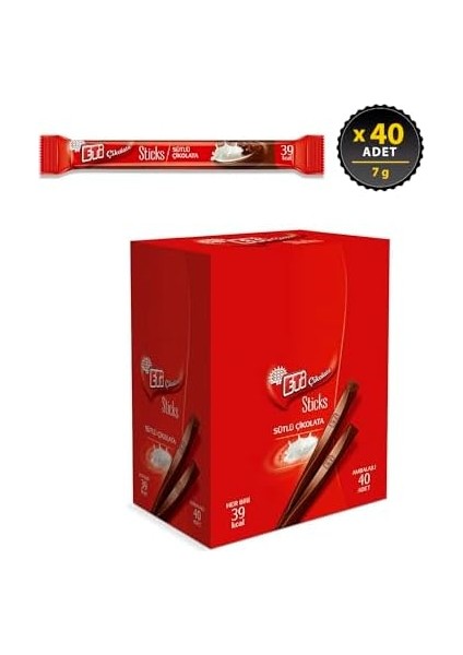Eti Çikolata Sticks Sütlü Çikolata 7 G x 40 Adet