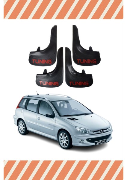 Peugeot 206 Stw Tüm Kasalar Tuning Yazılı 4'lü Tozluk Çamurluk Paçalık