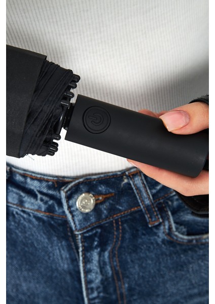 12 Telli Tam Otomatik Premium Şemsiye, Siyah, Hafif ve Dayanıklı, Şık Tasarım