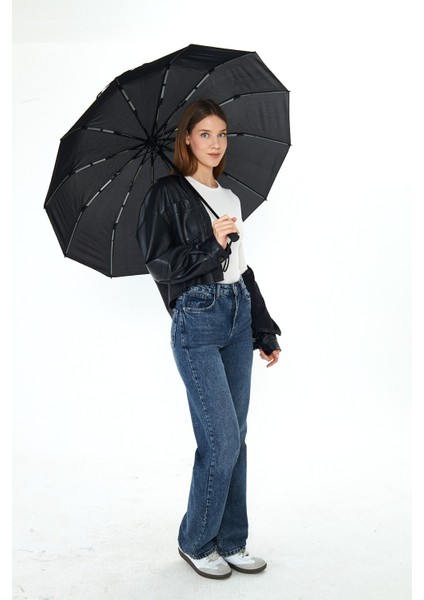 12 Telli Tam Otomatik Premium Şemsiye, Siyah, Hafif ve Dayanıklı, Şık Tasarım indirimleri