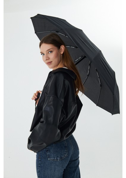 12 Telli Tam Otomatik Premium Şemsiye, Siyah, Hafif ve Dayanıklı, Şık Tasarım