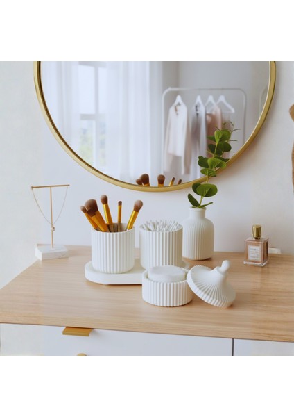 5 Parça Çok Amaçlı Makyaj Organizeri | Makyaj Pamuğu, Kulak Çubuğu, Bohem Banyo Düzenleyici