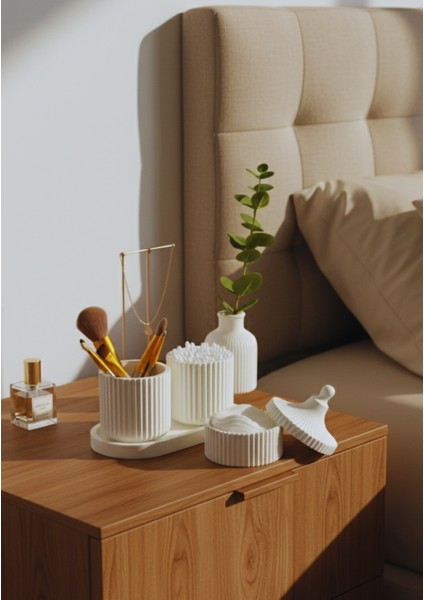 5 Parça Çok Amaçlı Makyaj Organizeri | Makyaj Pamuğu, Kulak Çubuğu, Bohem Banyo Düzenleyici