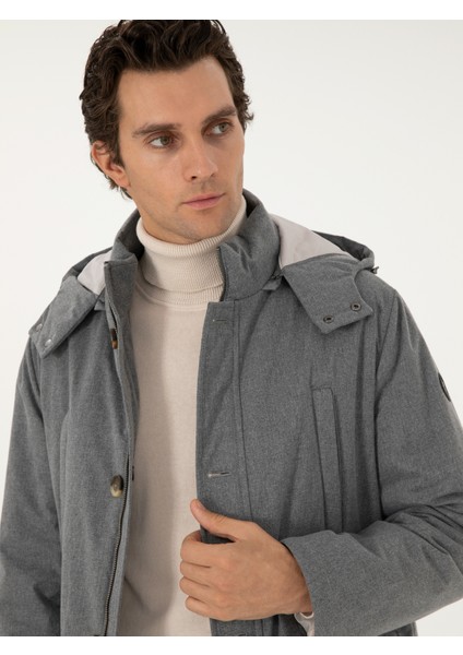 Erkek Gri Melanj Kapüşonlu Kaz Tüyü Mont 50292378-VR086 fiyatları