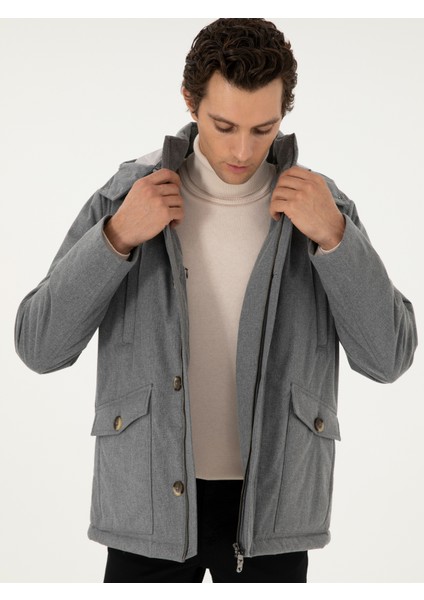 Erkek Gri Melanj Kapüşonlu Kaz Tüyü Mont 50292378-VR086 modelleri