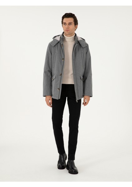 Erkek Gri Melanj Kapüşonlu Kaz Tüyü Mont 50292378-VR086 fırsatları