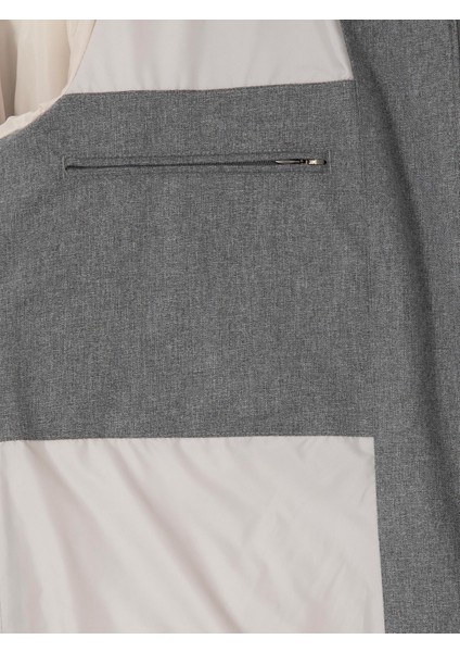 Erkek Gri Melanj Kapüşonlu Kaz Tüyü Mont 50292378-VR086