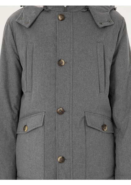 Erkek Gri Melanj Kapüşonlu Kaz Tüyü Mont 50292378-VR086