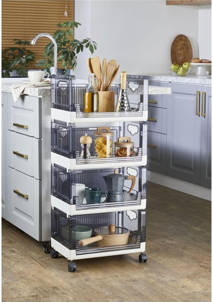 4 Katlı Portatif Organizer Raf Beyaz, Beyaz