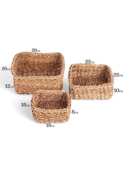 3&apos;lü El Yapımı Kare Düzenleyici Seti | 3&apos;lü Hasır Kare Organizer Seti – Dekoratif, Çok Amaçlı ve Dayanıklı Sepetler (26 * 26 * 12CM – 22 * 22 * 10CM – 18 * 18 * 8cm) fiyatları