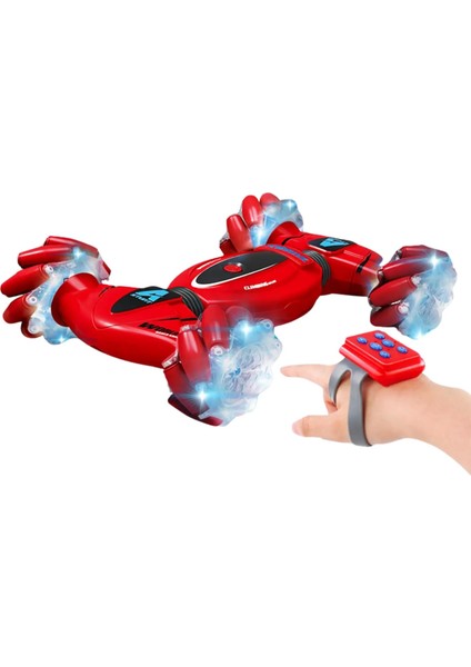 Kontrol ve Bilek Kumandalı Çift Kontrollü Şarjlı LED Işıklı Sesli ve Müzikli Atan Akrobat Araba (Kırmızı)