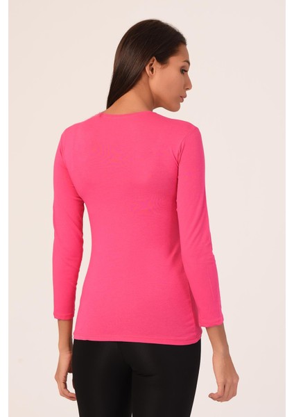 Yuvarlak Yaka Uzun Kollu Pamuklu Fuşya Body modelleri