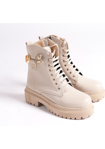 Kadın Eva Krem Bagcıklı Fermuarlı Ayıcık Tokalı Kalın Taban Günlük Kısa Postal fırsatları