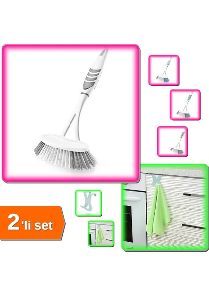 Lavabo ve Küvet Dolap Temizleme Fırçası + Dolap Kapağı Çekmece Üstü Havlu Askısı - 2li Set N8J9T3