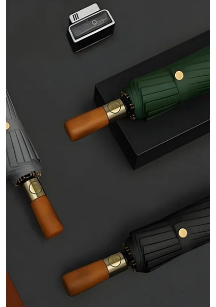 Şık ve Dayanıklı Otomatik Fonksiyonlu Fiber Tel Şemsiye, Siyah Renk.