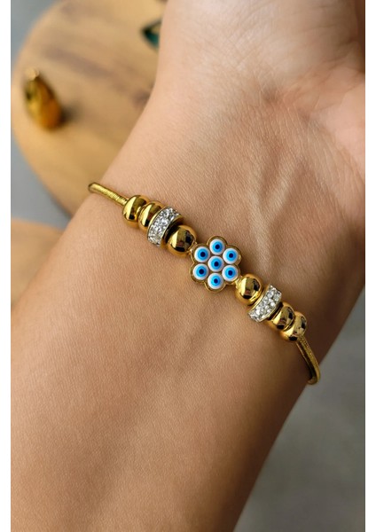 Paslanmaz Çelik Gold Kaplama Charmlı Bileklik