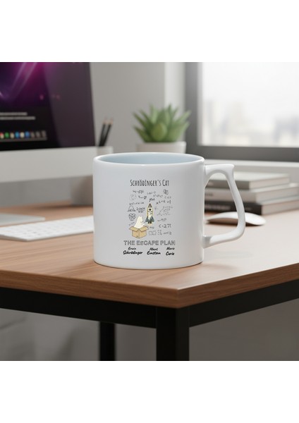 Schrödinger’in Kedisi Baskılı Porselen Kupa-D Kulplu Kupa-Einstein-Curie-Fizik-Kimya-Biyoloji-Hediye