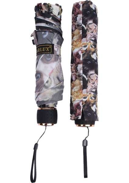 Renkli Kedi Desenli 8 Telli Rüzgar Dayanıklı El Şemsiyesi modelleri