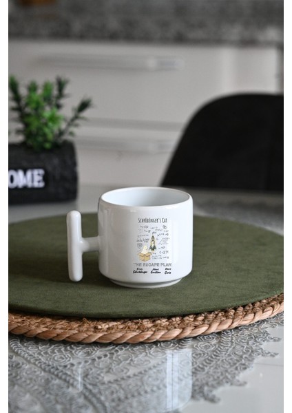 Schrödinger’in Kedisi Baskılı Porselen Kupa-T Kulplu Kupa-Einstein-Curie-Fizik-Kimya-Biyoloji- modelleri