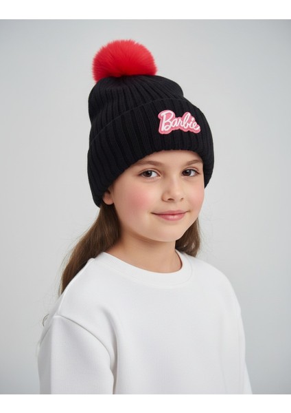 Barbie Yazılı Ponponlu Kız Çocuk Bere