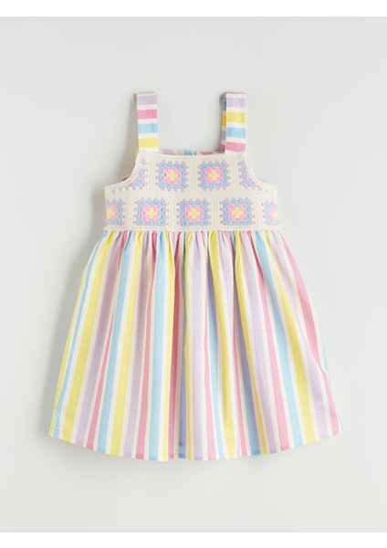 Yeni Sezon Kare Yaka Kız Çocuk Keten Elbise