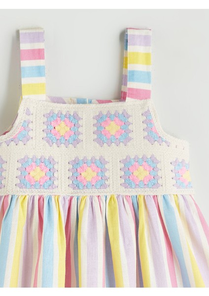 Yeni Sezon Kare Yaka Kız Çocuk Keten Elbise modelleri