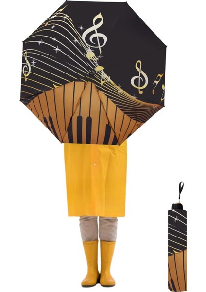 Rüzgar Dayanıklı Müzik Desenli Yarasa Şemsiye, 8 Telli, Siyah fiyatları