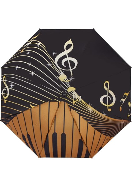 Rüzgar Dayanıklı Müzik Desenli Yarasa Şemsiye, 8 Telli, Siyah modelleri