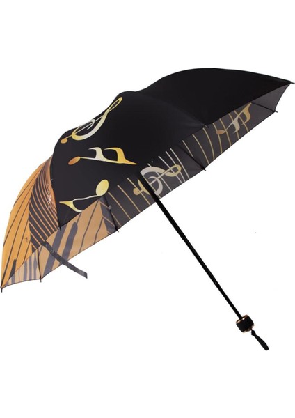 Rüzgar Dayanıklı Müzik Desenli Yarasa Şemsiye, 8 Telli, Siyah fırsatları