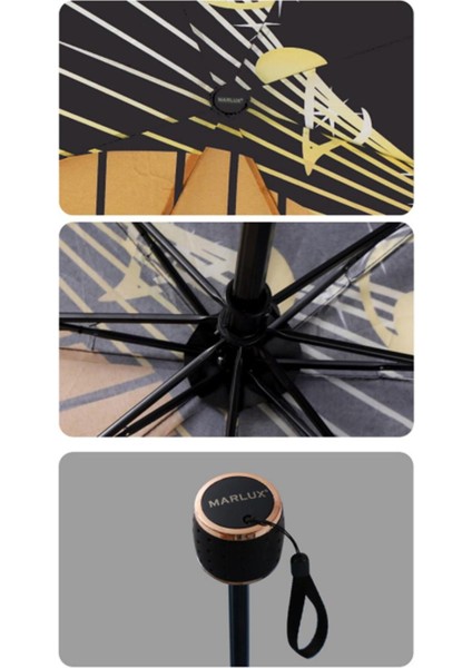 Rüzgar Dayanıklı Müzik Desenli Yarasa Şemsiye, 8 Telli, Siyah