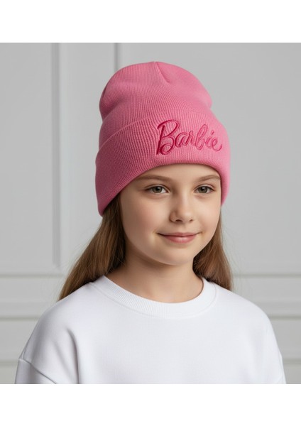Barbie Desenli Kız Çocuk Katlamalı Bere