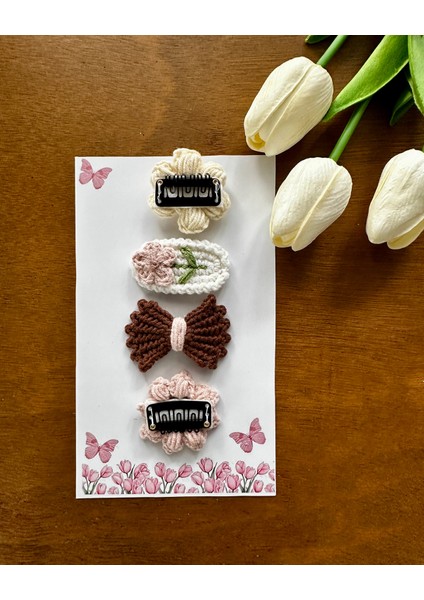 Yenidoğan Bebek Tokası El Emeği Karma 4'lü Set Saçsız Kahve Bebek Toka Seti modelleri