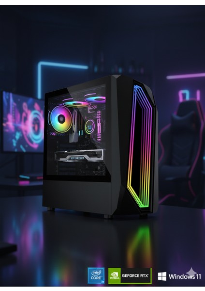 Intel I7 14700K 16 GB Ddr5 1 Tb Nvme+1 Tb Rtx 3060 WIN11 Wıfı +Kulaklık+Klavye Mouse Oyuncu Kasası