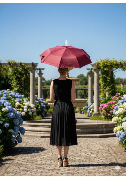 Bordo 8 Telli Otomatik Rüzgar Dayanıklı Düz Renk Şemsiye
