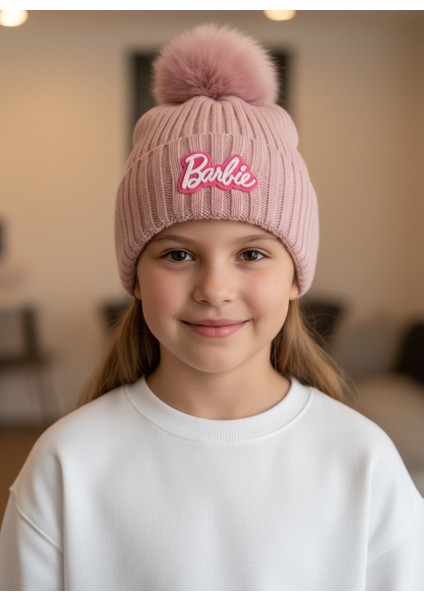 Barbie Yazılı Ponponlu Kız Çocuk Bere